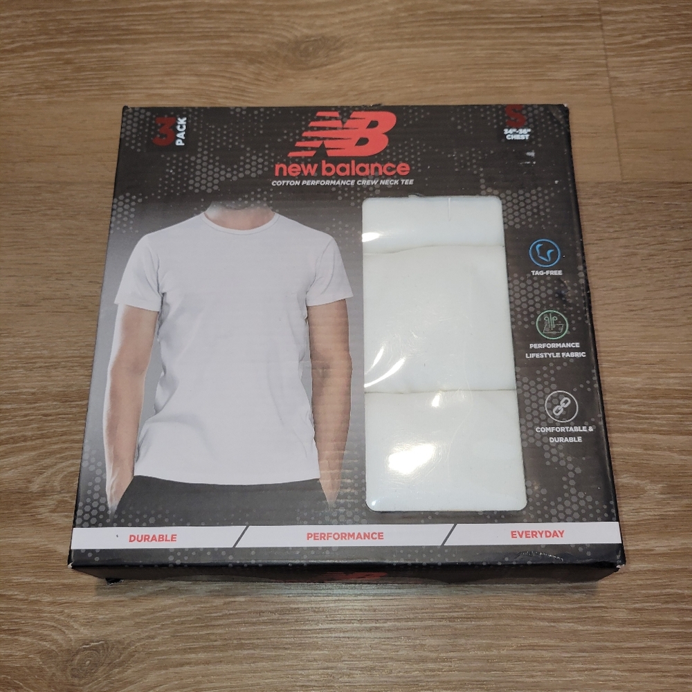 New Balance High Performance Crew Neck White Mens Tee 3-Pack Size Small New